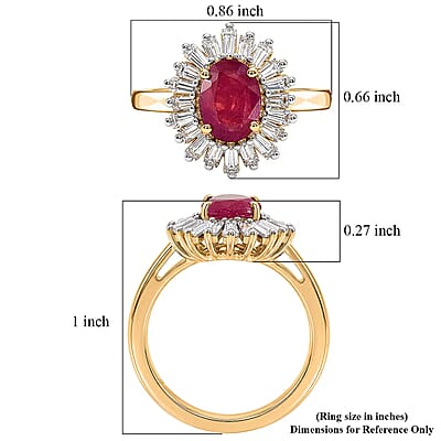 D'Joy Premium Niassa Ruby (FF) and Moissanite 2.60 ctw Royal Starburst Ring in 18K Vermeil Yellow Gold Over Sterling Silver (Size 6.0)