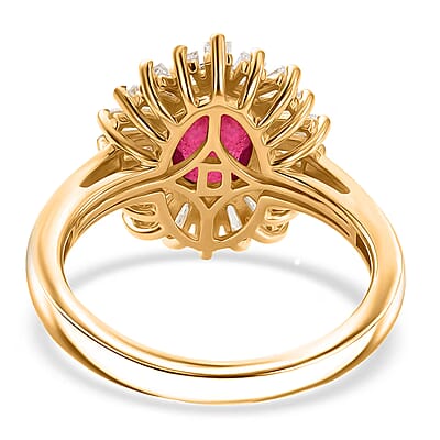 D'Joy Premium Niassa Ruby (FF) and Moissanite 2.60 ctw Royal Starburst Ring in 18K Vermeil Yellow Gold Over Sterling Silver (Size 6.0)