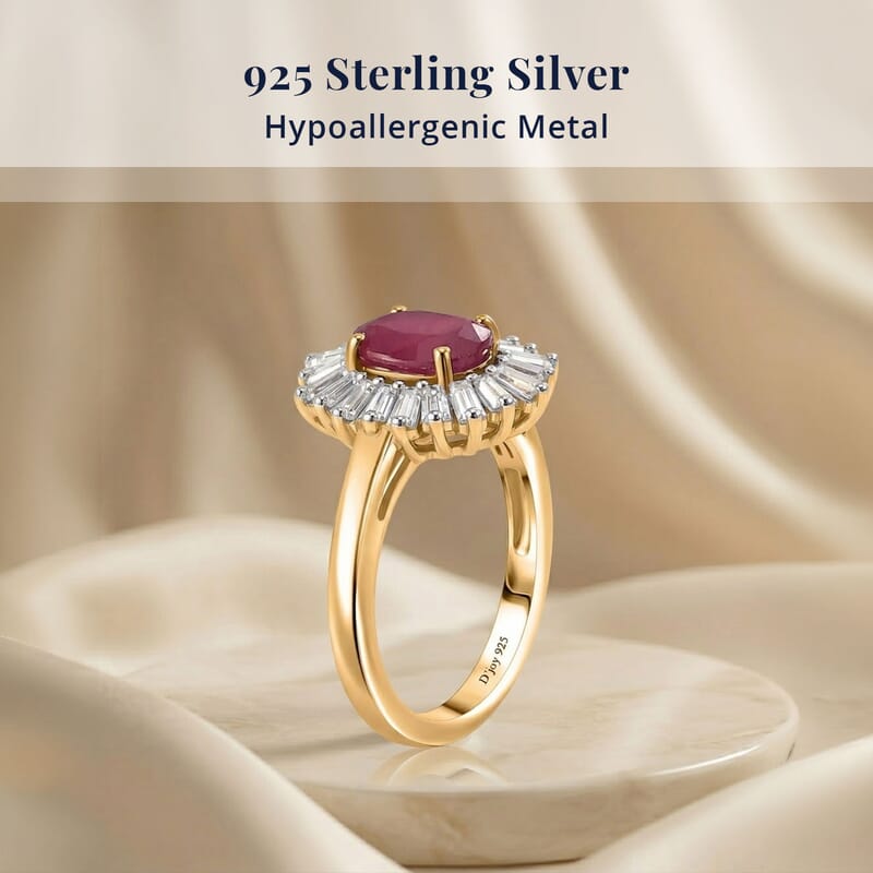 D'Joy Premium Niassa Ruby (FF) and Moissanite 2.60 ctw Royal Starburst Ring in 18K Vermeil Yellow Gold Over Sterling Silver (Size 7.0)
