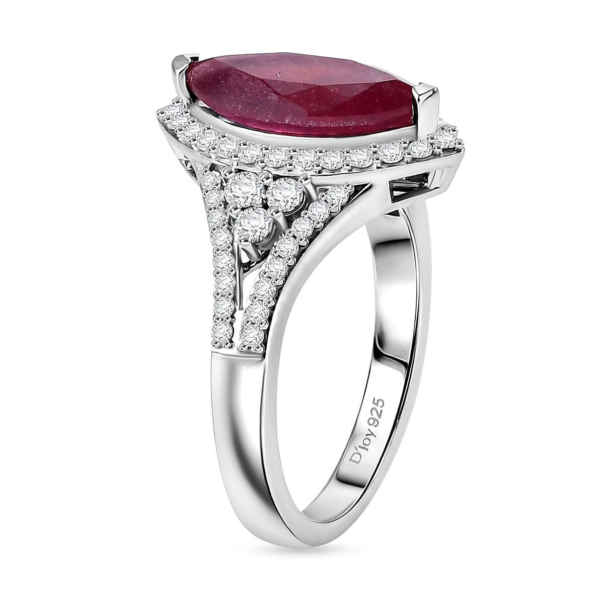 D'Joy Niassa Ruby (FF) and Moissanite 3.00 ctw Scarlet Throne Ring in Rhodium Over Sterling Silver (Size 10.0) image number 3