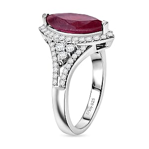 D'Joy Niassa Ruby (FF) and Moissanite 3.00 ctw Scarlet Throne Ring in Rhodium Over Sterling Silver (Size 10.0)