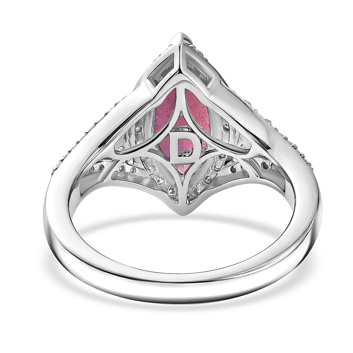 D'Joy Niassa Ruby (FF) and Moissanite 3.00 ctw Scarlet Throne Ring in Rhodium Over Sterling Silver (Size 6.0)