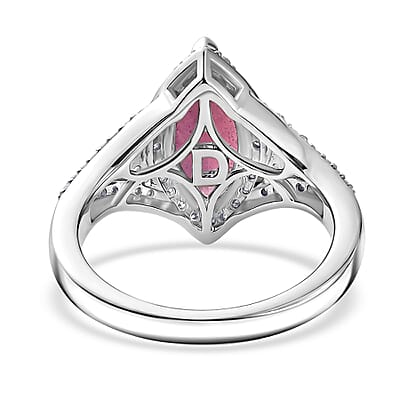D'Joy Niassa Ruby (FF) and Moissanite 3.00 ctw Scarlet Throne Ring in Rhodium Over Sterling Silver (Size 6.0)