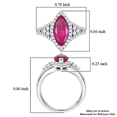 D'Joy Niassa Ruby (FF) and Moissanite 3.00 ctw Scarlet Throne Ring in Rhodium Over Sterling Silver (Size 6.0)