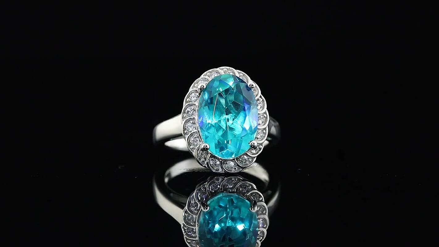 EverTrue Peacock Quartz, White Zircon Peacock Empress Ring in Platinum Bond (Size 10.0) 6.50 ctw