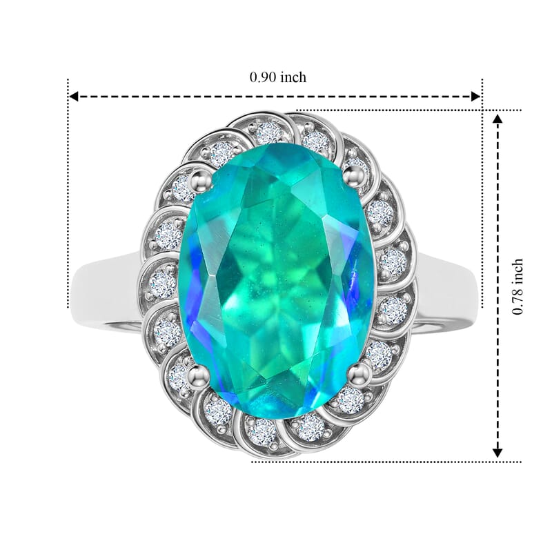 EverTrue Peacock Quartz (Triplet) and White Zircon 6.50 ctw Peacock Empress Ring in Platinum Bond (Size 5.0)