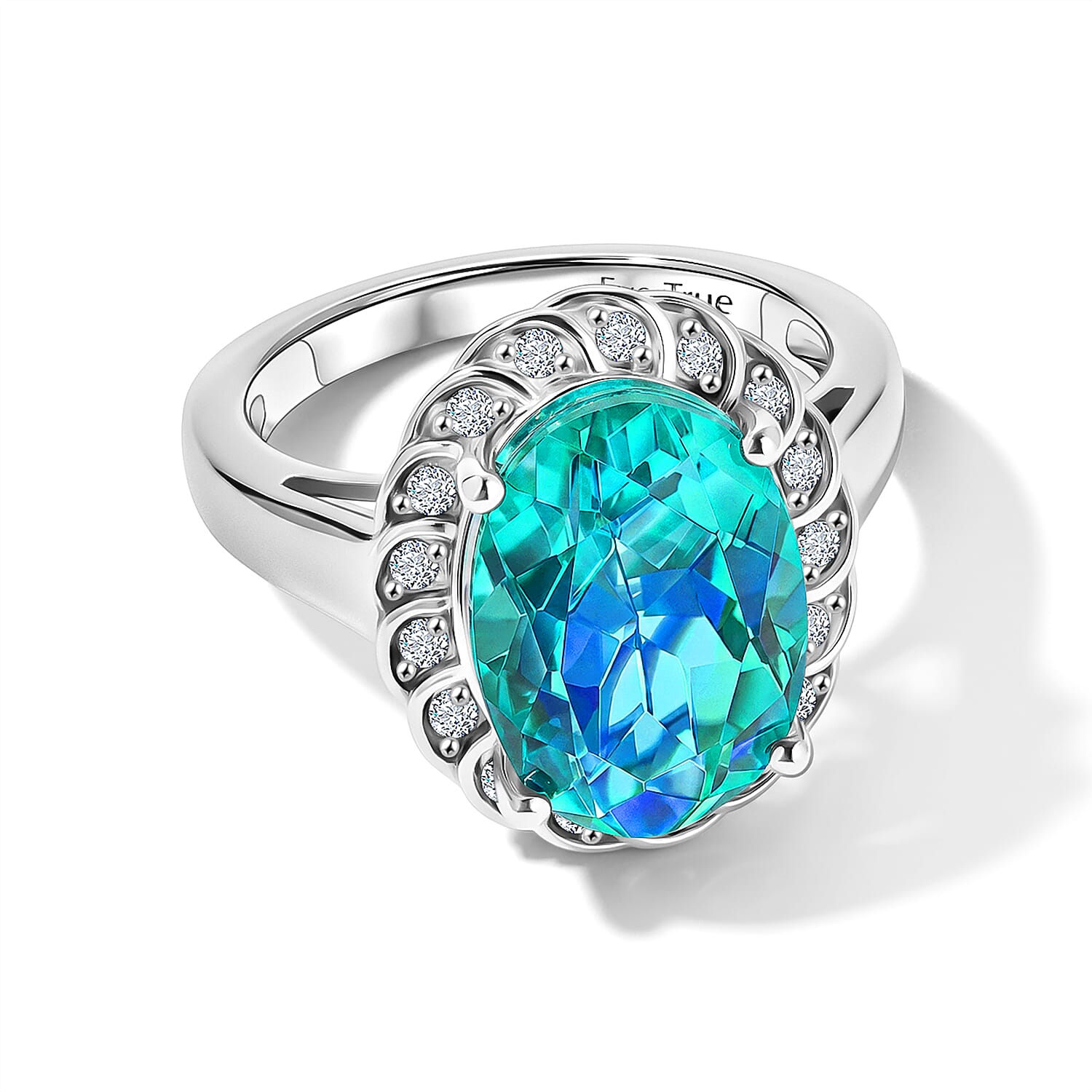 EverTrue Peacock Quartz, White Zircon Peacock Empress Ring in Platinum Bond (Size 10.0) 6.50 ctw