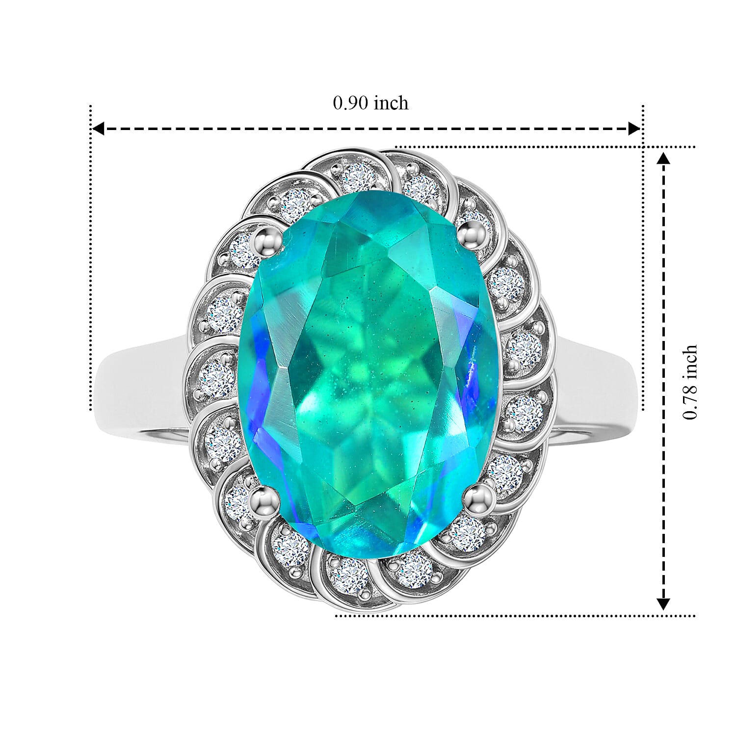 EverTrue Peacock Quartz (Triplet) and White Zircon 6.50 ctw Peacock Empress Ring in Platinum Bond (Size 6.0)