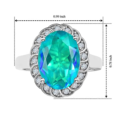 EverTrue Peacock Quartz (Triplet) and White Zircon 6.50 ctw Peacock Empress Ring in Platinum Bond (Size 6.0)