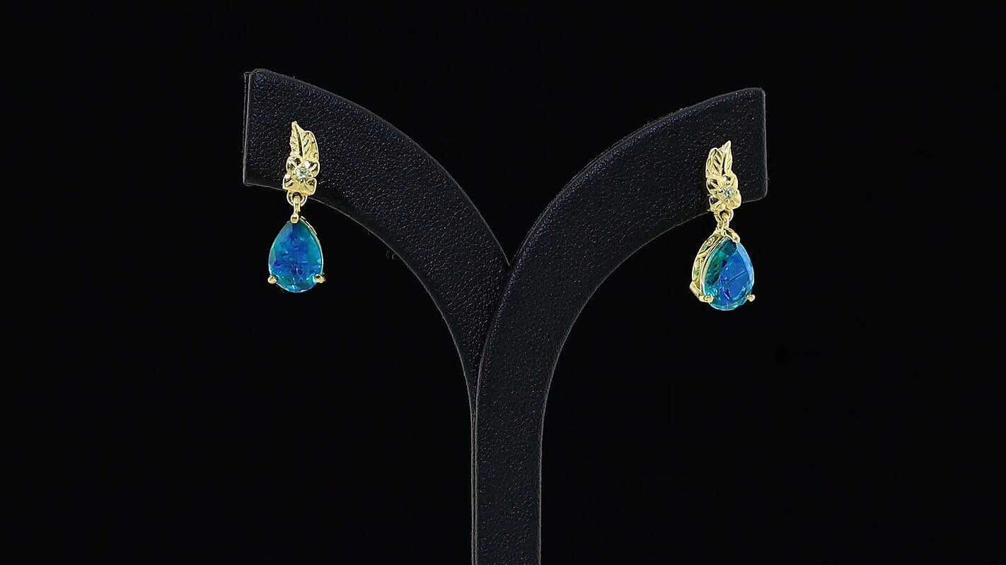 EverTrue Peacock Quartz, Hebei Peridot Royal Blossom Feather Earring in 18K YG Plated 4.50 ctw
