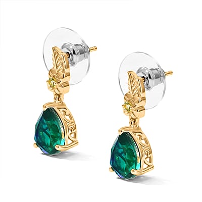 EverTrue Peacock Quartz (Triplet) and Hebei Peridot 4.50 ctw Royal Blossom Feather Earring in 18K YG Plated