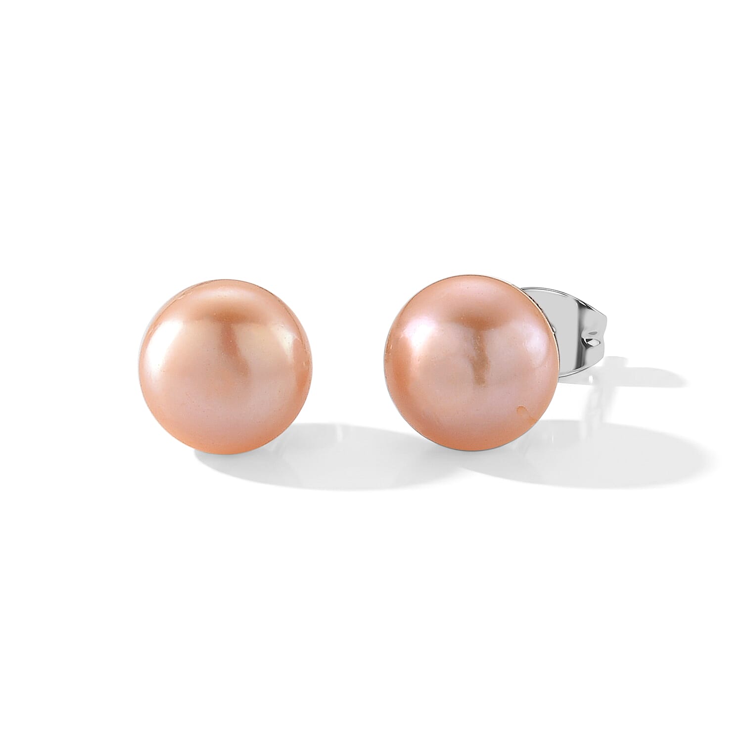 Peach Shell Pearl Fancy Earrings in Silvertone