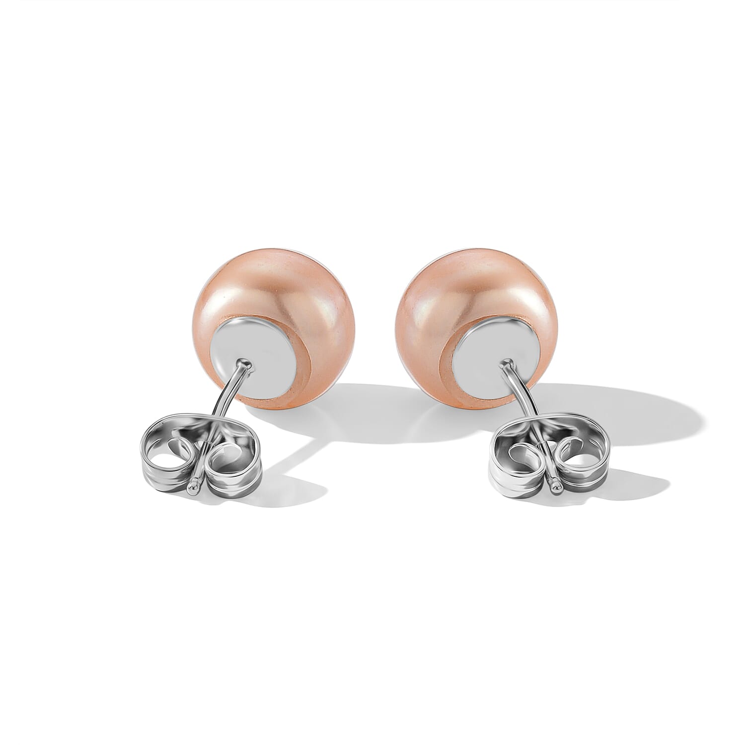 Peach Shell Pearl Fancy Earrings in Silvertone