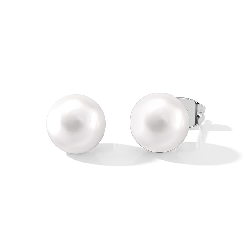 White Shell Pearl Fancy Earrings in Silvertone