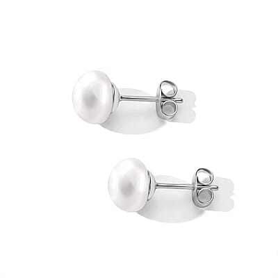 White Shell Pearl Fancy Earrings in Silvertone