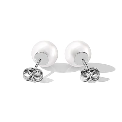 White Shell Pearl Fancy Earrings in Silvertone