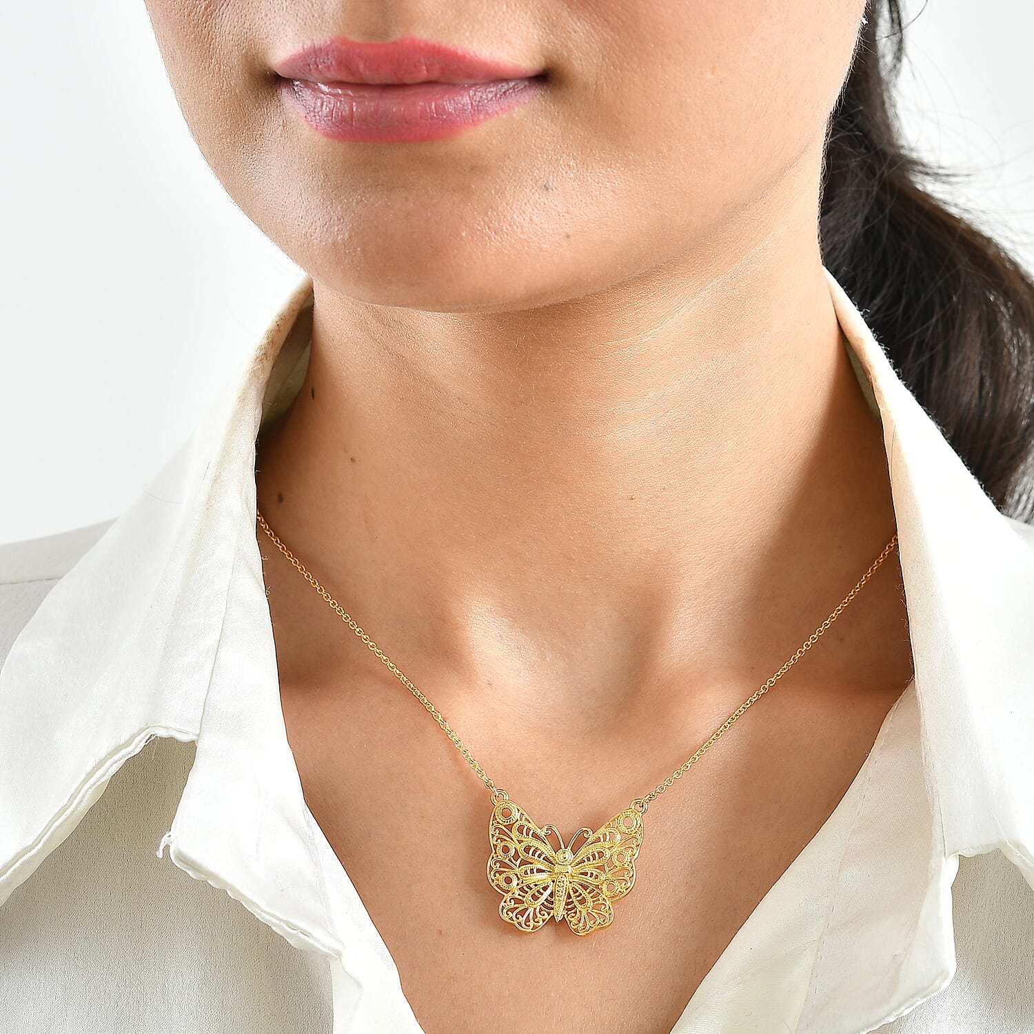 EverTrue Bronzella Collection Butterfly Necklace in 18K YG Plated Bronze 18 Inches