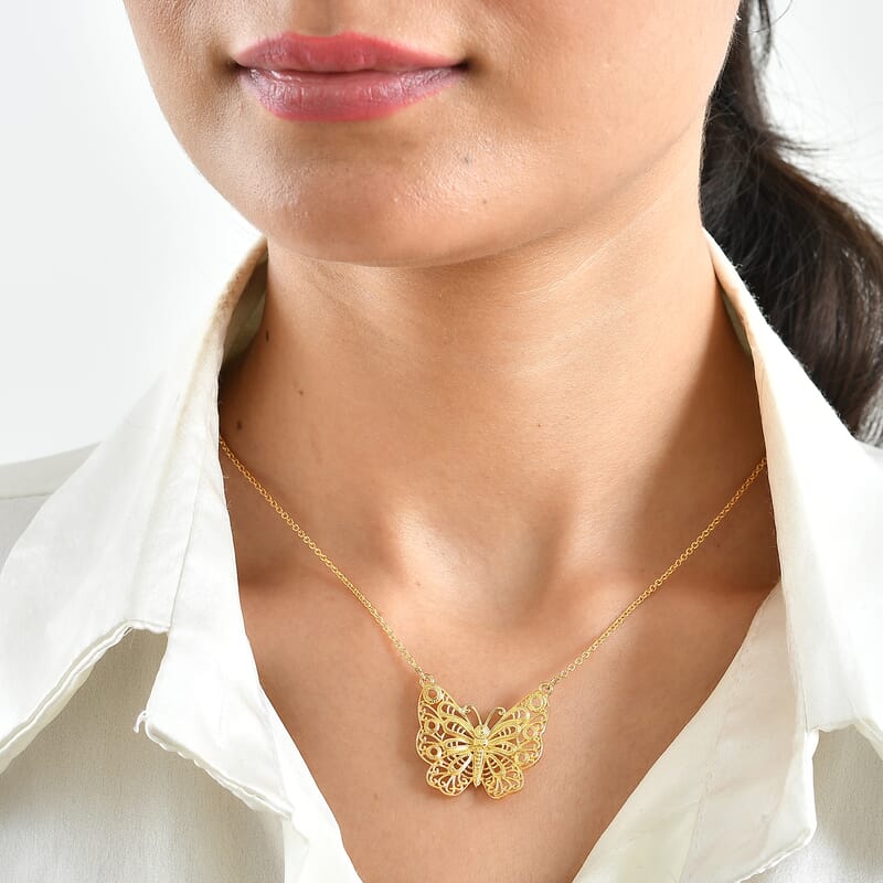 EverTrue Bronzella Collection Butterfly Necklace in 18K YG Plated Bronze 18 Inches