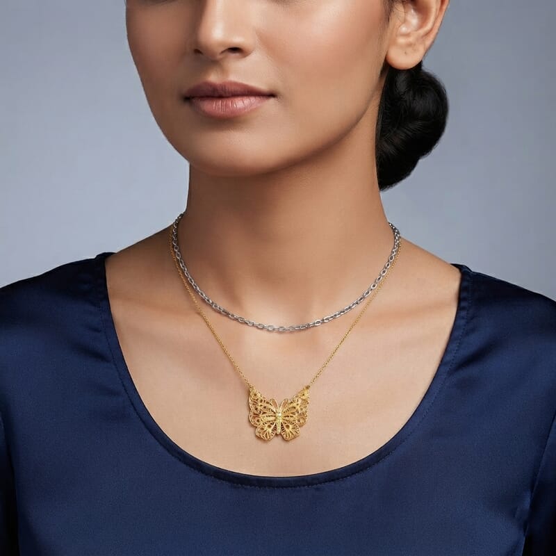 EverTrue Bronzella Collection Butterfly Necklace in 18K YG Plated Bronze 18 Inches