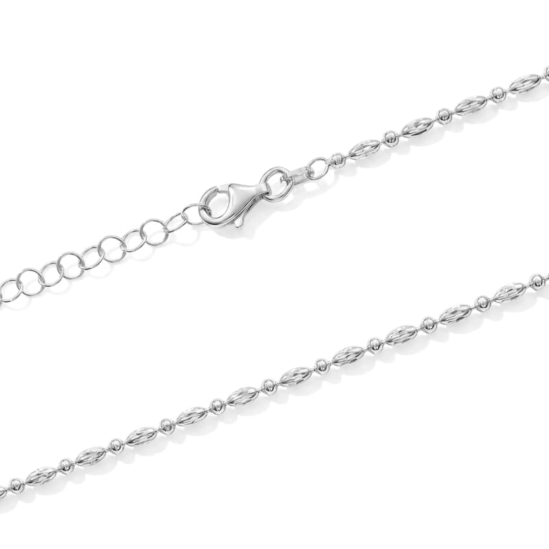 Italian 0.4mm CPOV JZ Moon Chain Necklace in Rhodium Over Sterling Silver 4.45 Grams 18 Inches