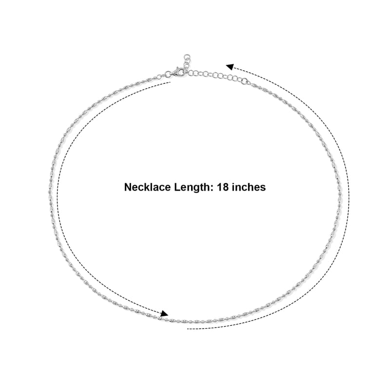Italian 0.4mm CPOV JZ Moon Chain Necklace in Rhodium Over Sterling Silver 4.45 Grams 18 Inches