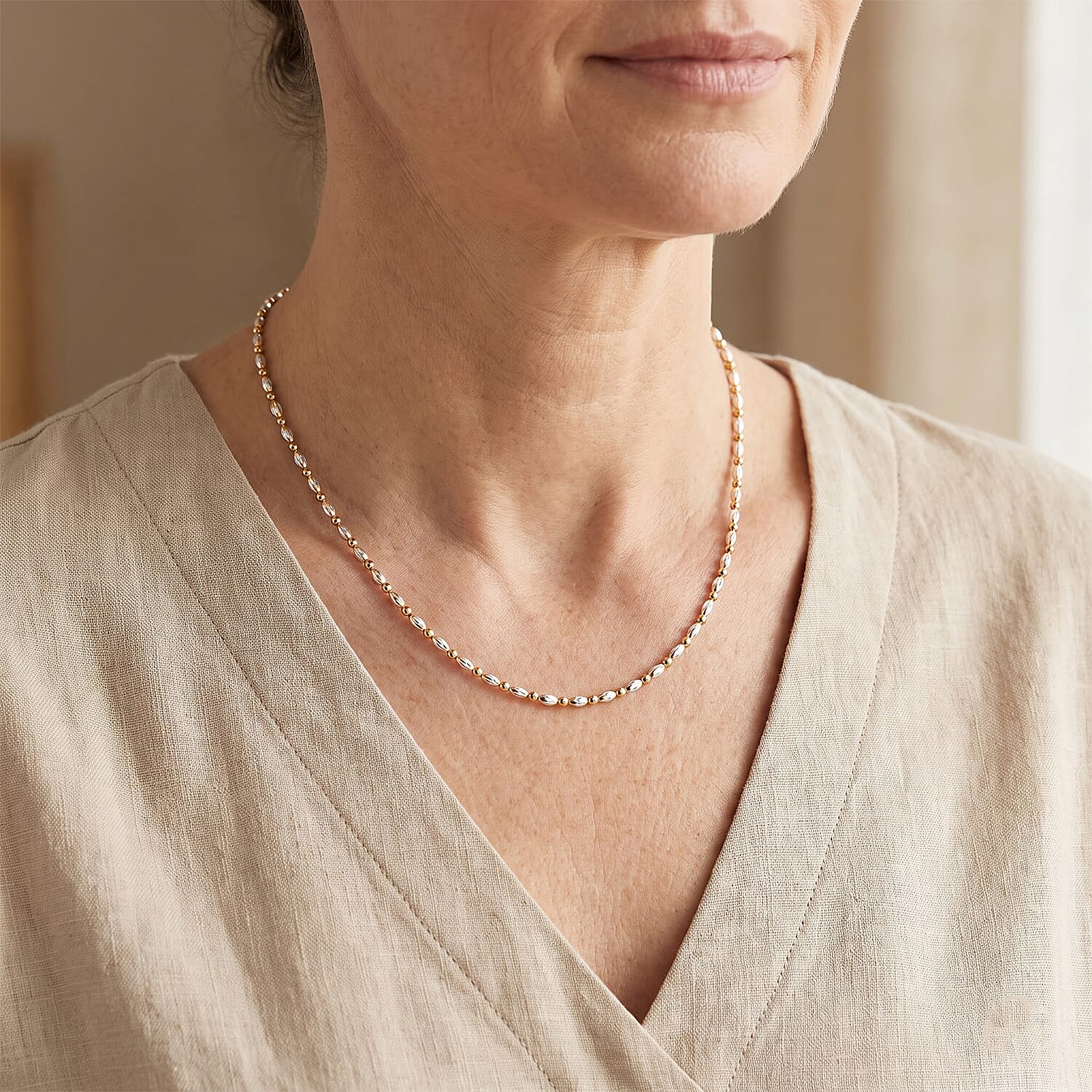 Italian 0.4mm CPOV JZ Moon Chain Necklace 14K YG Over and Sterling Silver 4.45 Grams 18 Inches