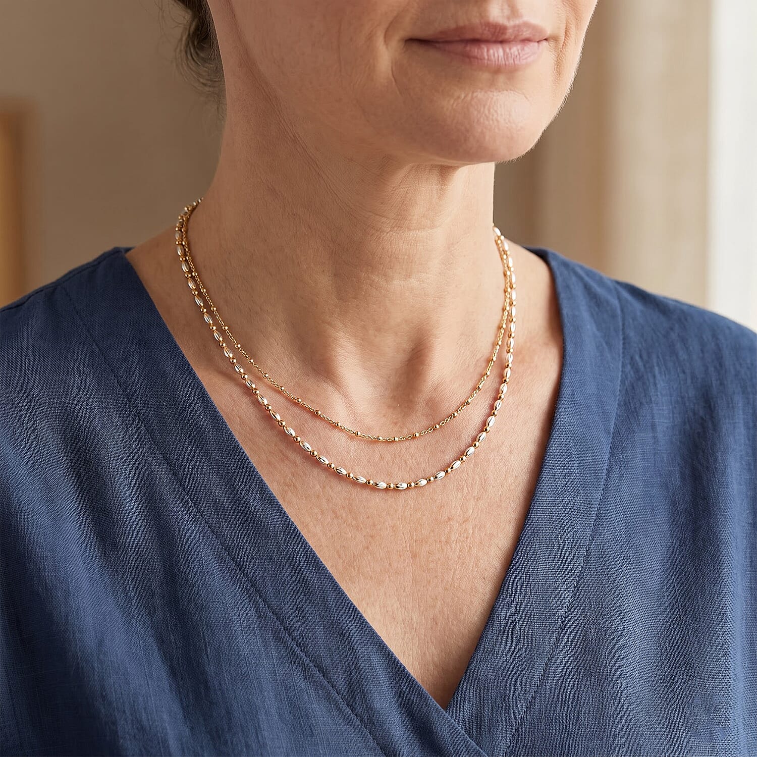 Italian 0.4mm CPOV JZ Moon Chain Necklace 14K YG Over and Sterling Silver 4.45 Grams 18 Inches