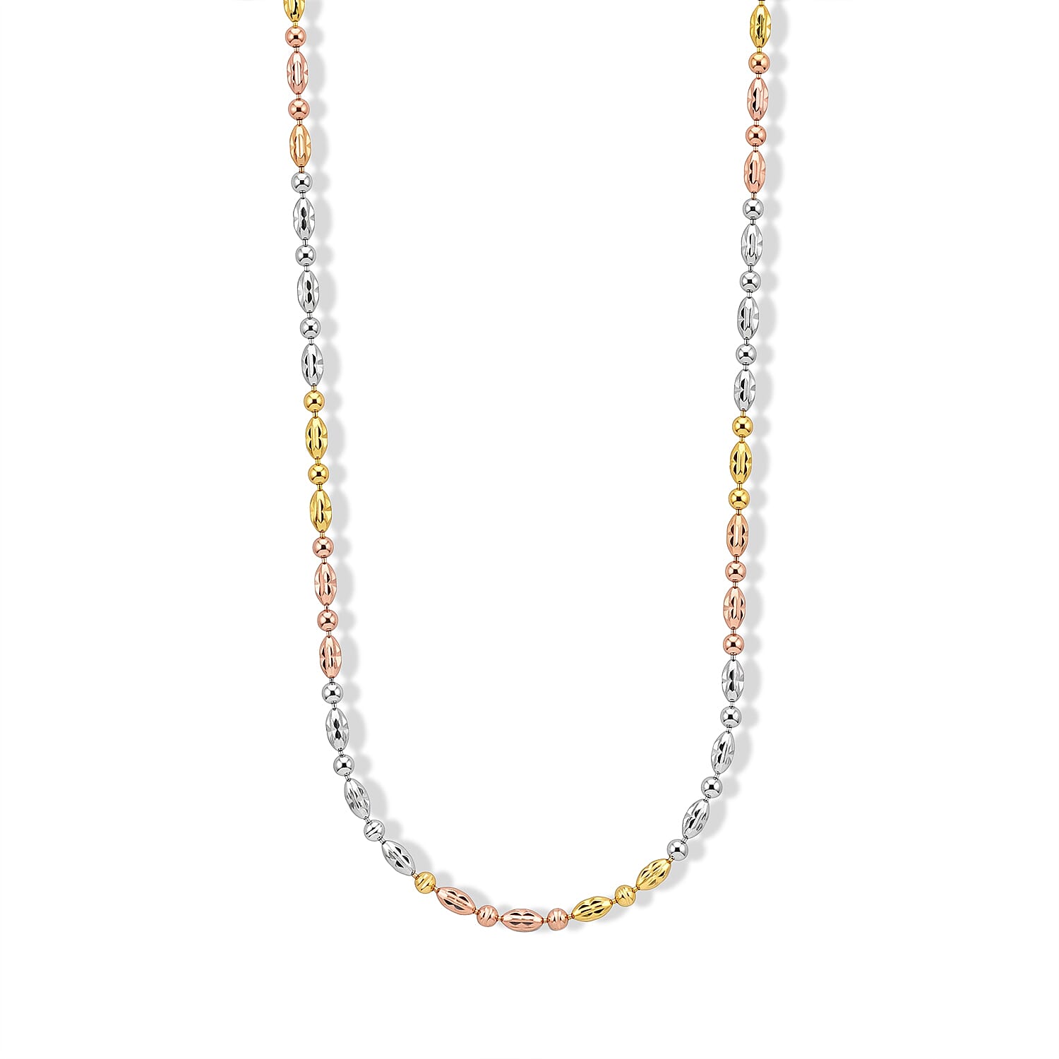 Italian 0.4mm Moon Chain Necklace in Tritone Plated Sterling Silver 18 Inches 4.45 Grams