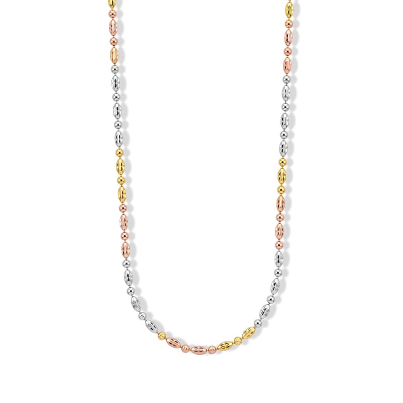 Italian 0.4mm Moon Chain Necklace in Tritone Plated Sterling Silver 18 Inches 4.45 Grams