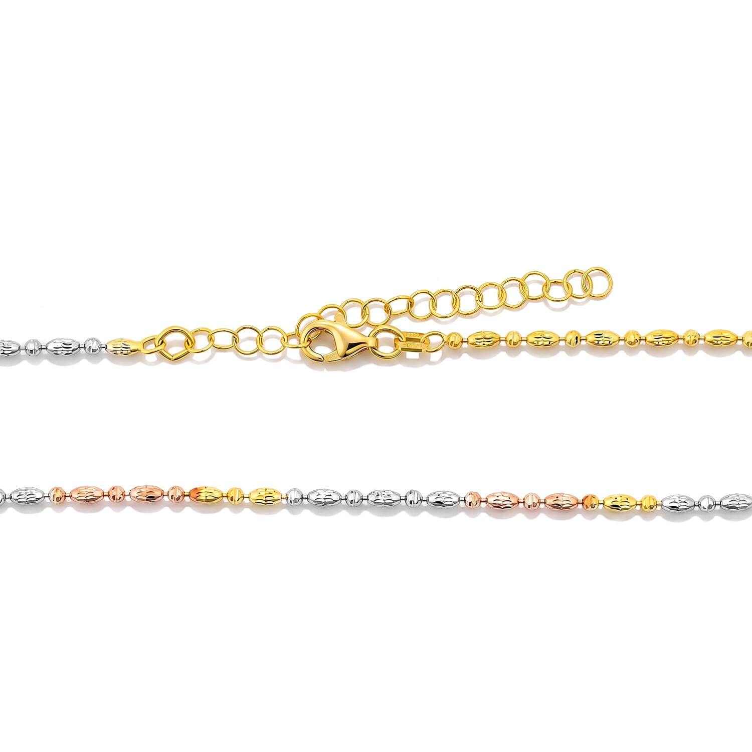 Italian 0.4mm Moon Chain Necklace in Tritone Plated Sterling Silver 18 Inches 4.45 Grams