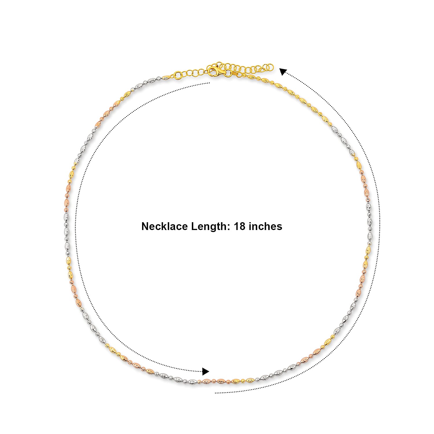 Italian 0.4mm Moon Chain Necklace in Tritone Plated Sterling Silver 18 Inches 4.45 Grams