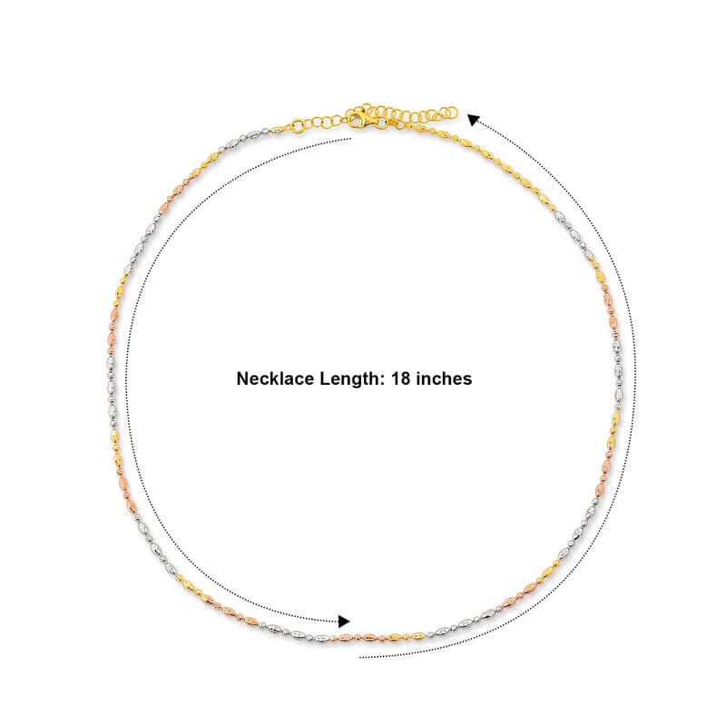 Italian 0.4mm Moon Chain Necklace in Tritone Plated Sterling Silver 18 Inches 4.45 Grams