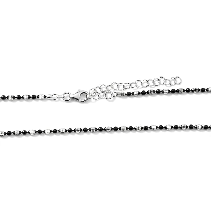 Italian 0.4mm CPOV JZ Moon Chain Necklace in Black Rhodium and Sterling Silver 4.45 Grams 18 Inches