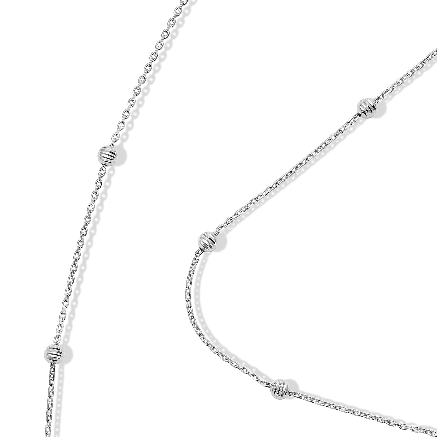 Italian 0.6mm Station Round Necklace in Rhodium Over Sterling Silver 18 Inches 3.07 Grams