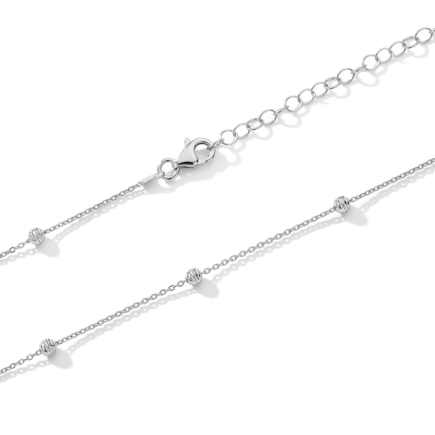 Italian 0.6mm Station Round Necklace in Rhodium Over Sterling Silver 18 Inches 3.07 Grams