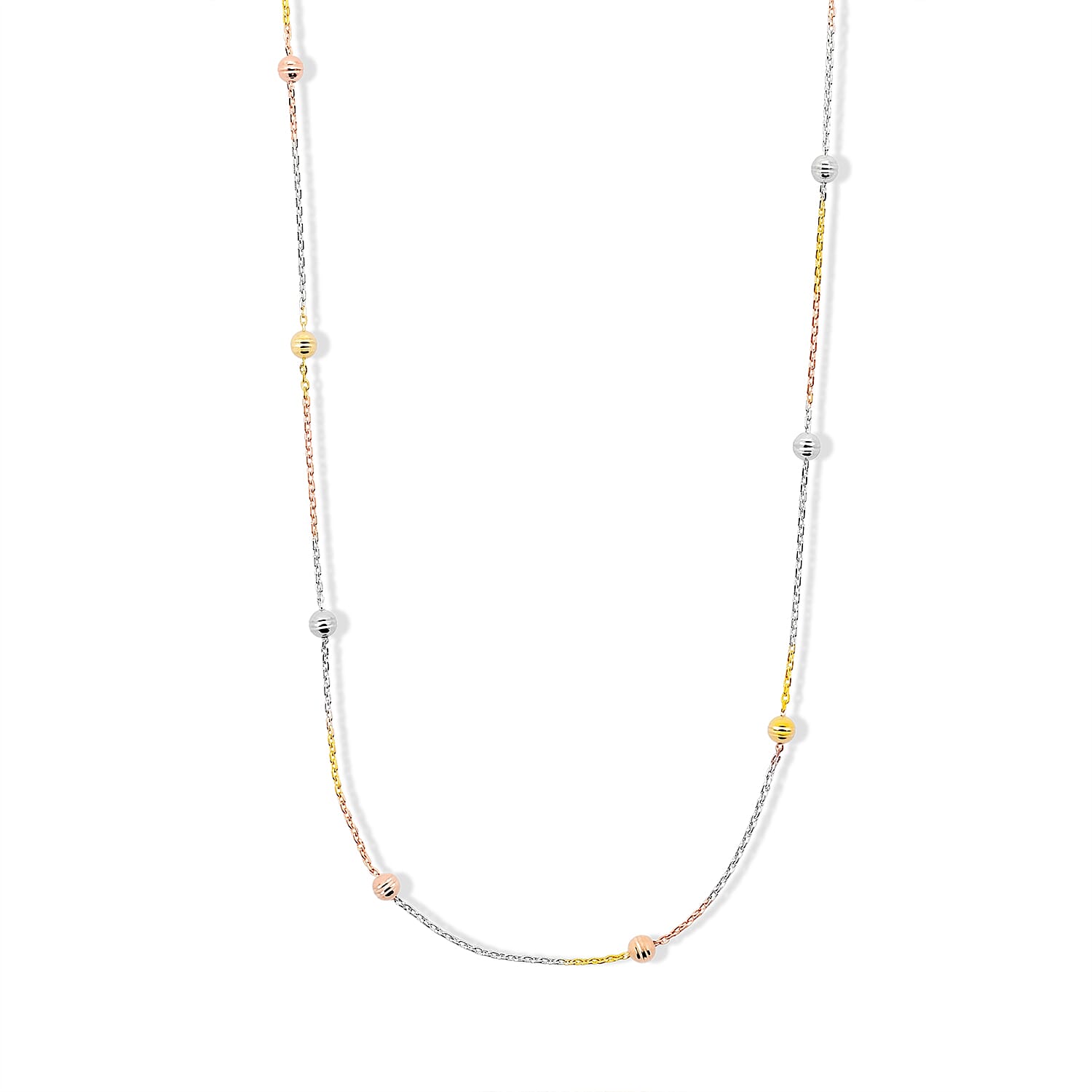 Italian 0.6mm Station Round Necklace in Tritone Plated Sterling Silver 18 Inches 3.07 Grams