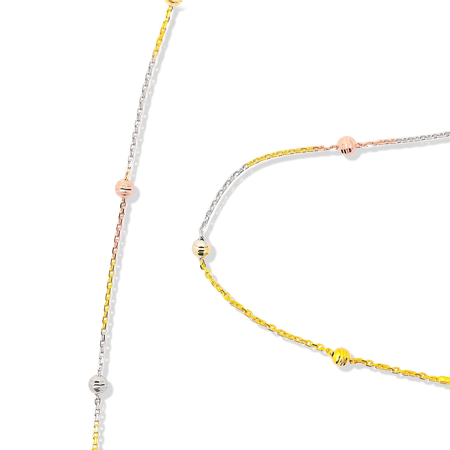 Italian 0.6mm Station Round Necklace in Tritone Plated Sterling Silver 18 Inches 3.07 Grams