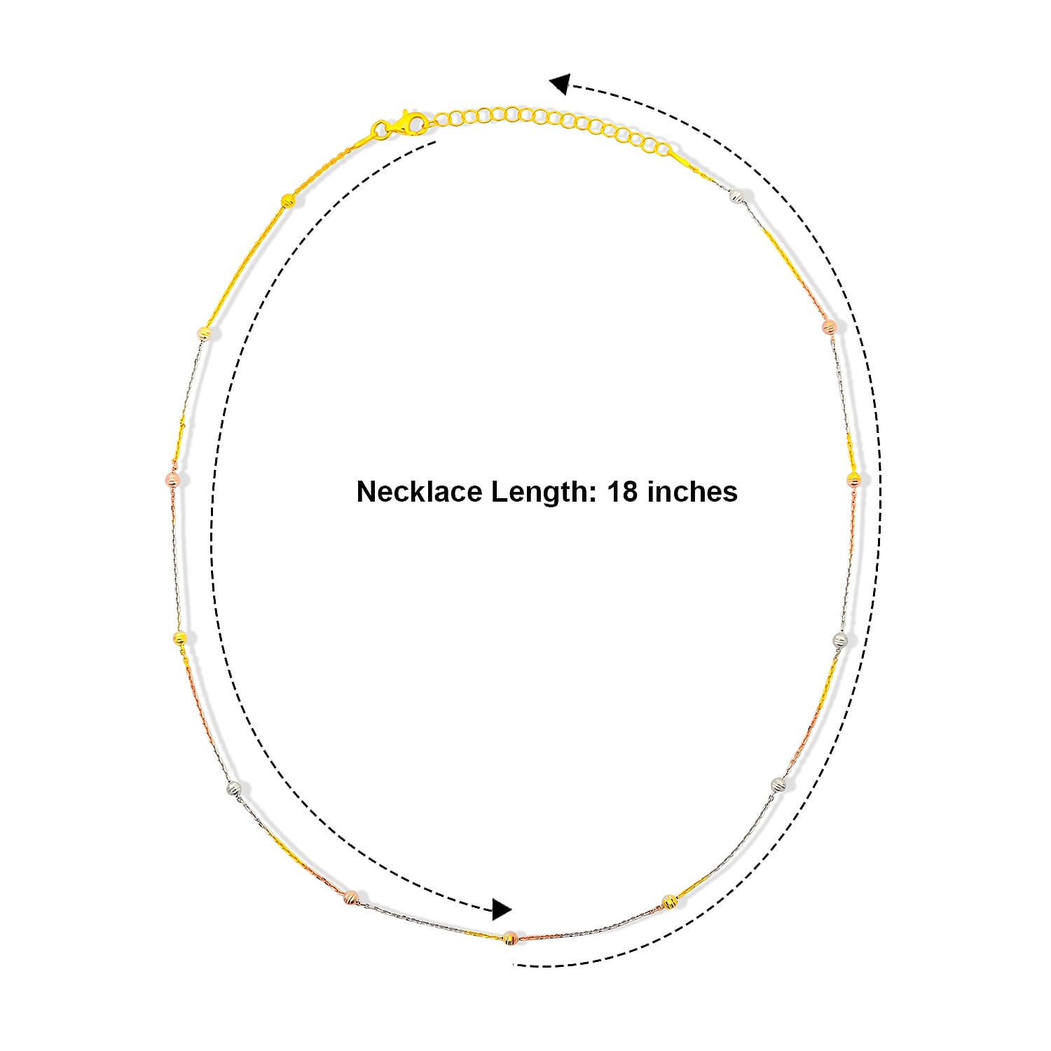 Italian 0.6mm Station Round Necklace in Tritone Plated Sterling Silver 18 Inches 3.07 Grams