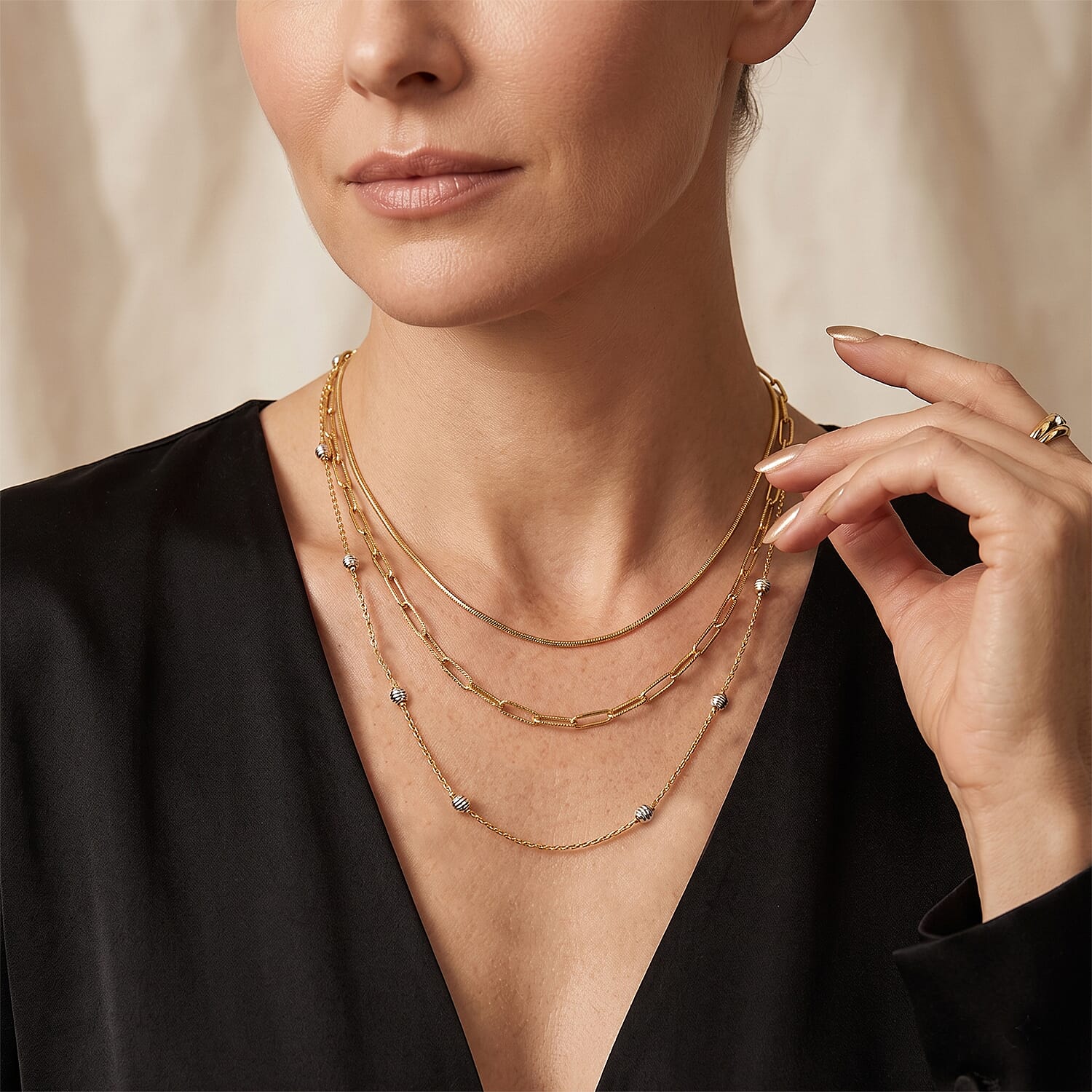 Italian 0.6mm Station Round Necklace in 14K YG Over and Sterling Silver 18 Inches 3.07 Grams