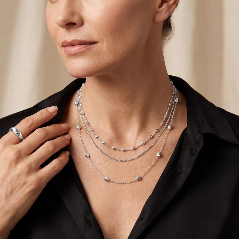 Italian 0.5mm Station Oval Typhoon Necklace in Rhodium Over Sterling Silver 18 Inches 3.27 Grams