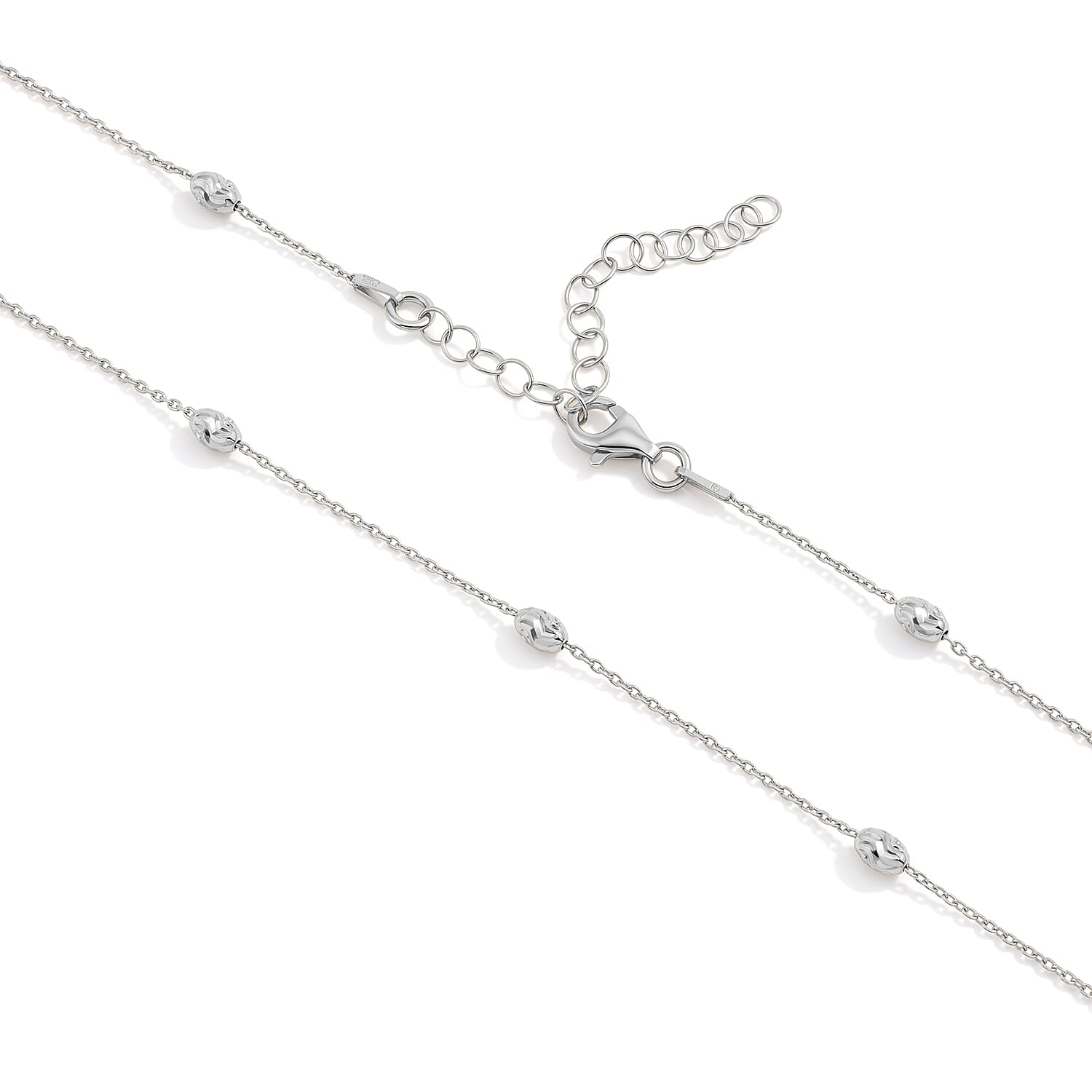 Italian 0.5mm Station Oval Typhoon Necklace in Rhodium Over Sterling Silver 18 Inches 3.27 Grams