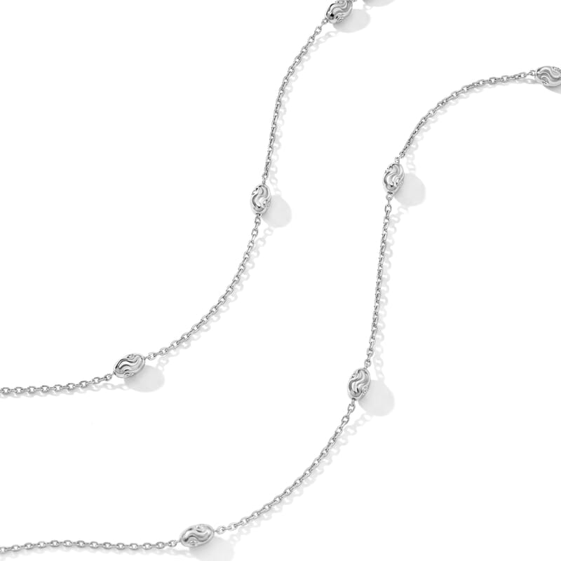 Italian 0.5mm Station Oval Typhoon Necklace in Rhodium Over Sterling Silver 18 Inches 3.27 Grams