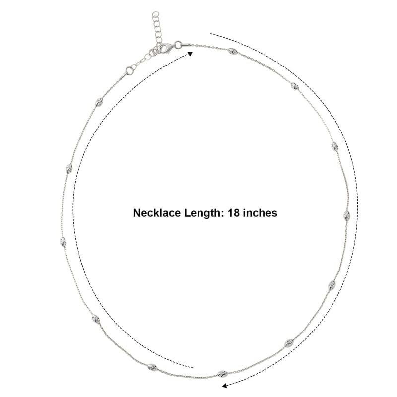 Italian 0.5mm Station Oval Typhoon Necklace in Rhodium Over Sterling Silver 18 Inches 3.27 Grams