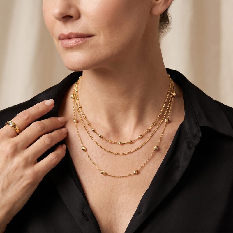 Italian 0.5mm Station Oval Typhoon LN Necklace in 14K Yellow Gold Over Sterling Silver 18 Inches 3.27 Grams