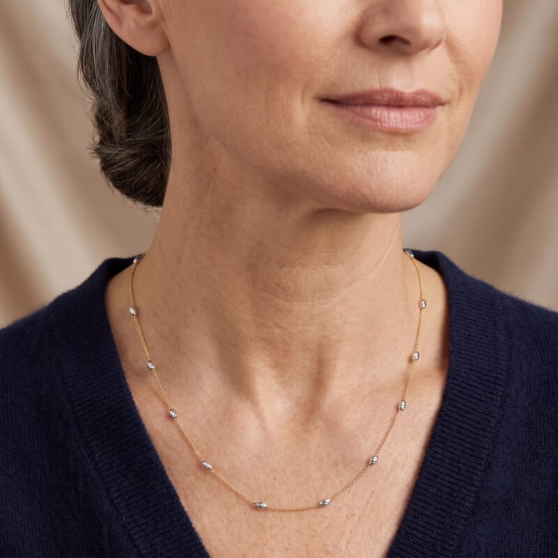 Italian 0.5mm Station Oval Typhoon Necklace in 14K Yellow Gold Over and Sterling Silver 18 Inches 3.27 Grams