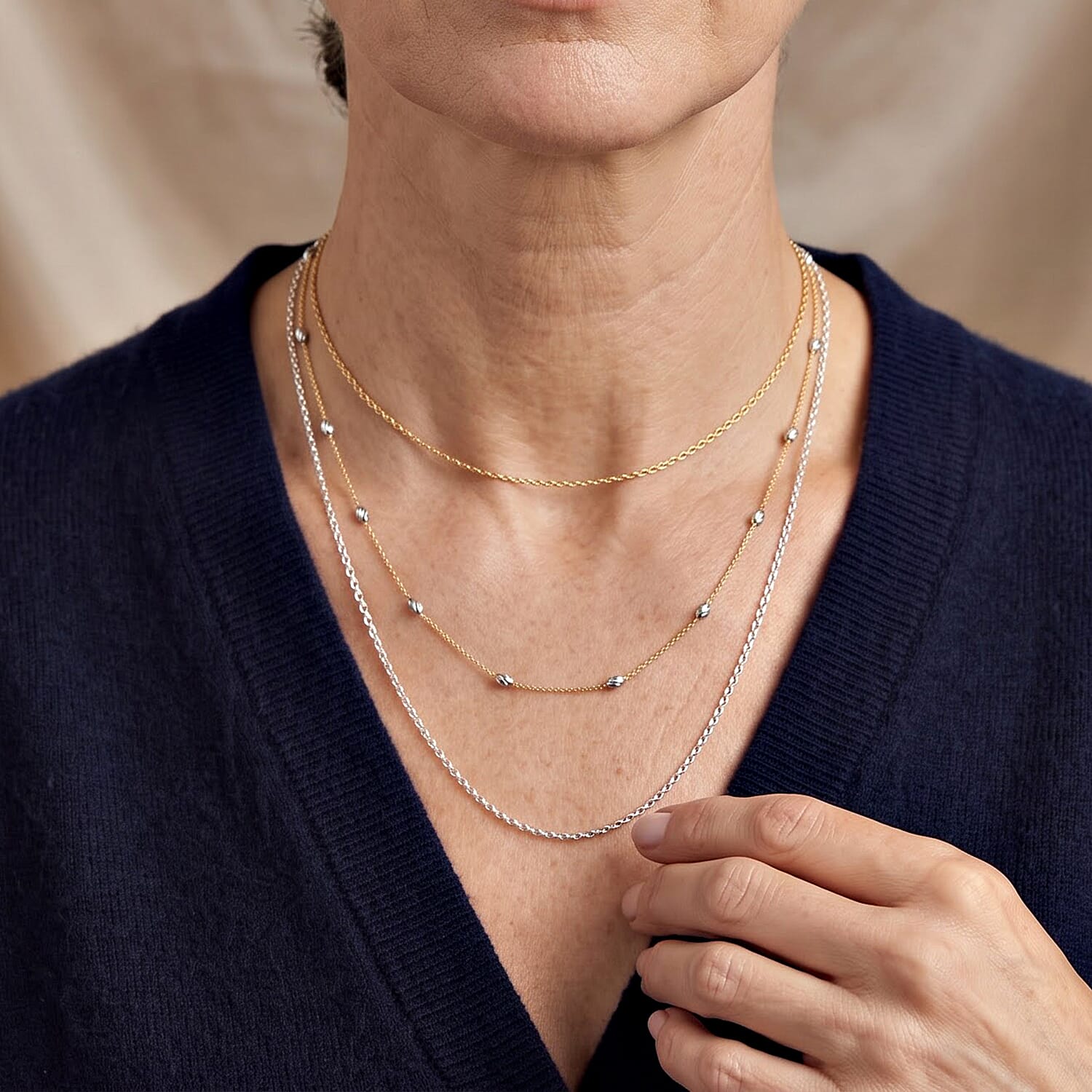 Italian 0.5mm Station Oval Typhoon Necklace in 14K Yellow Gold Over and Sterling Silver 18 Inches 3.27 Grams