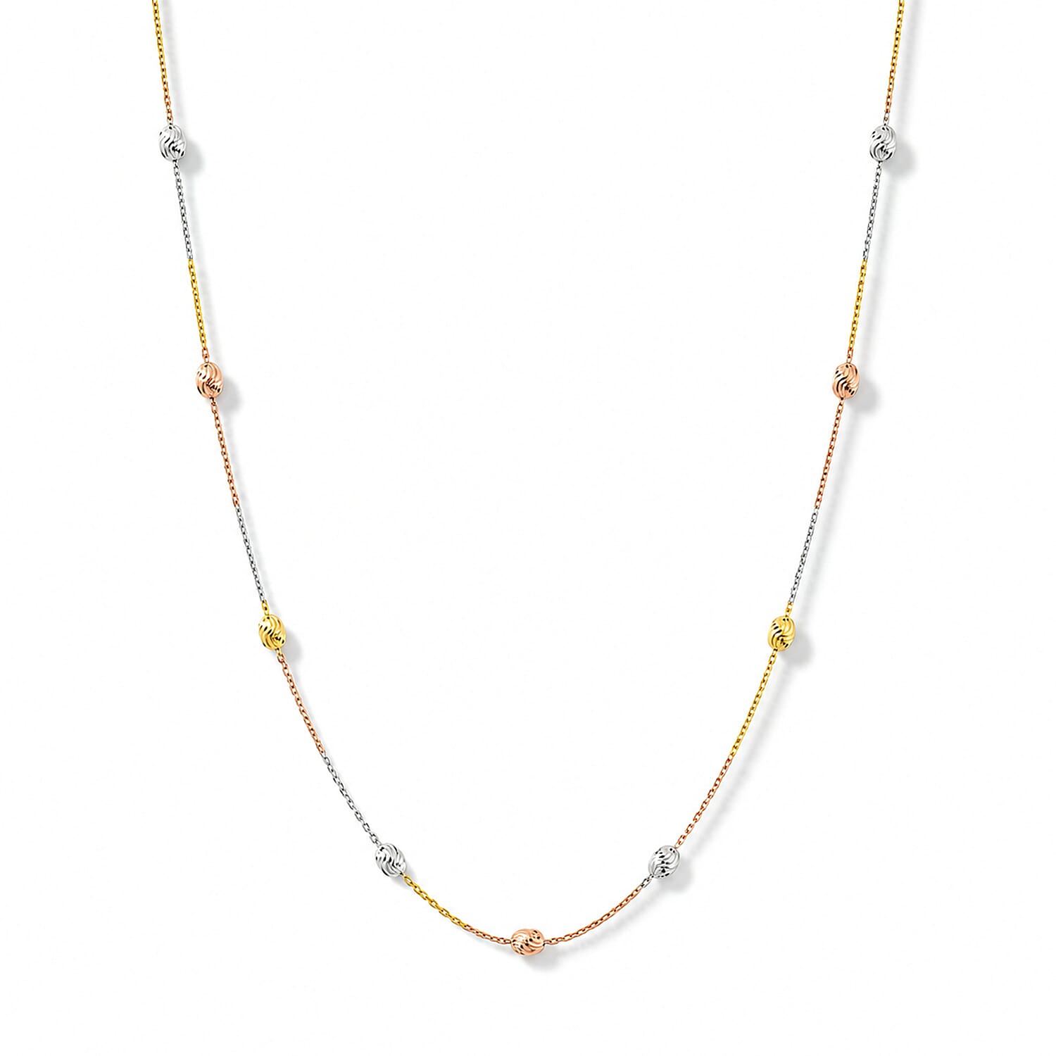 Italian 0.6mm Station Oval Typhoon Necklace in Tritone Plated Sterling Silver 18 Inches 4.37 Grams