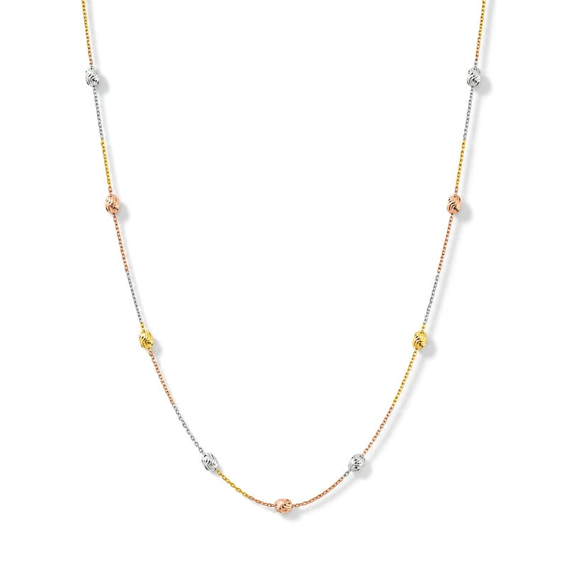Italian 0.6mm Station Oval Typhoon Necklace in Tritone Plated Sterling Silver 18 Inches 4.37 Grams