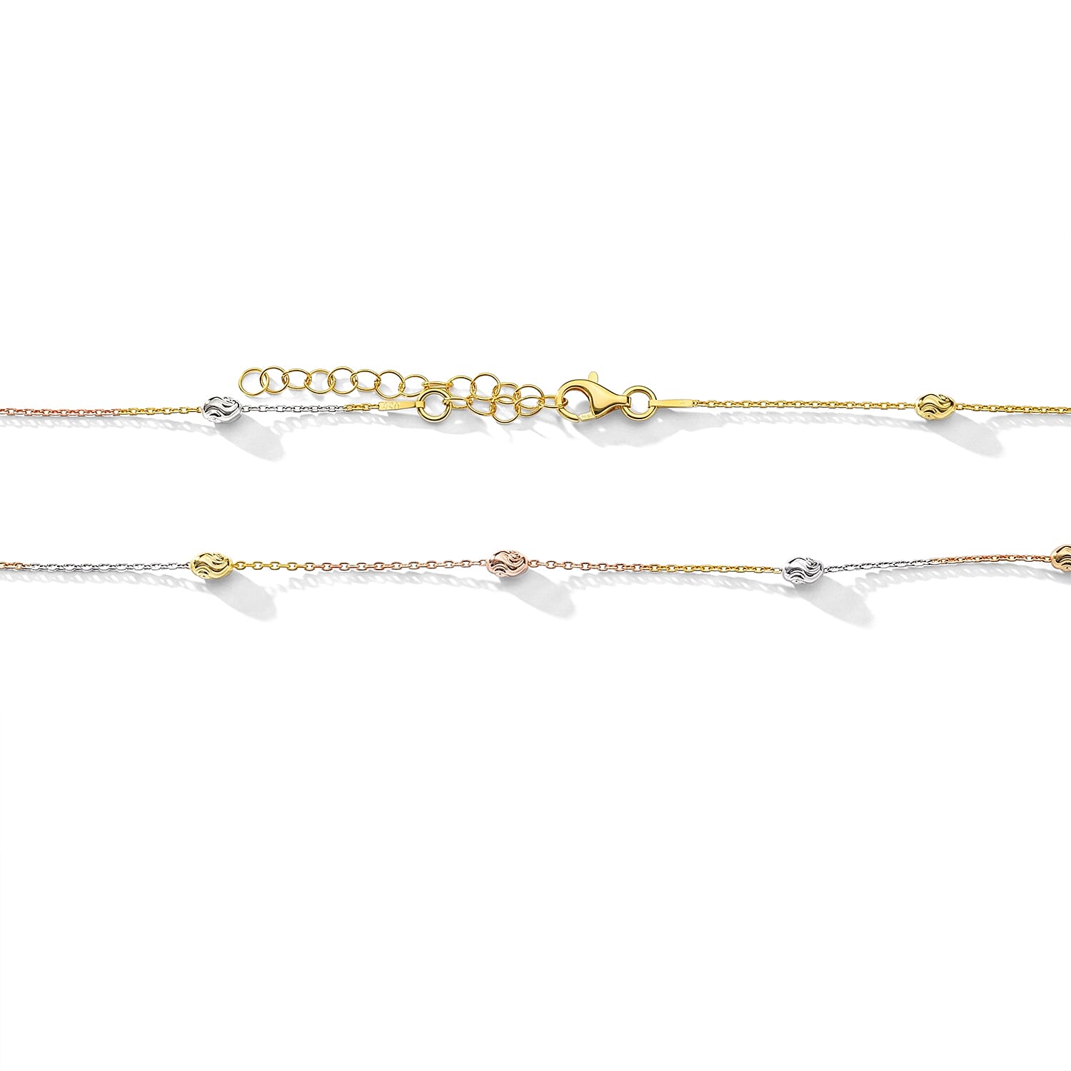 Italian 0.6mm Station Oval Typhoon Necklace in Tritone Plated Sterling Silver 18 Inches 4.37 Grams