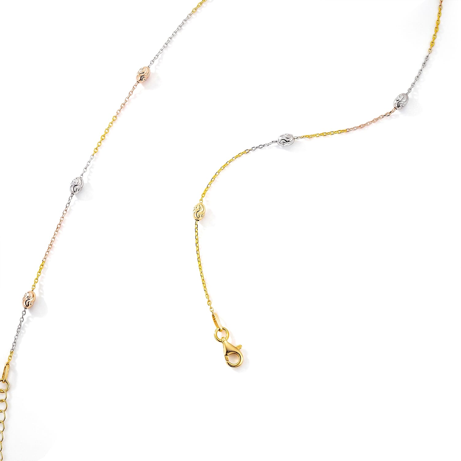 Italian 0.6mm Station Oval Typhoon Necklace in Tritone Plated Sterling Silver 18 Inches 4.37 Grams